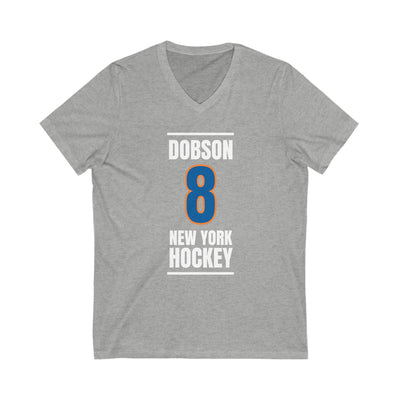 Dobson 8 New York Hockey Blue Vertical Design Unisex V-Neck Tee