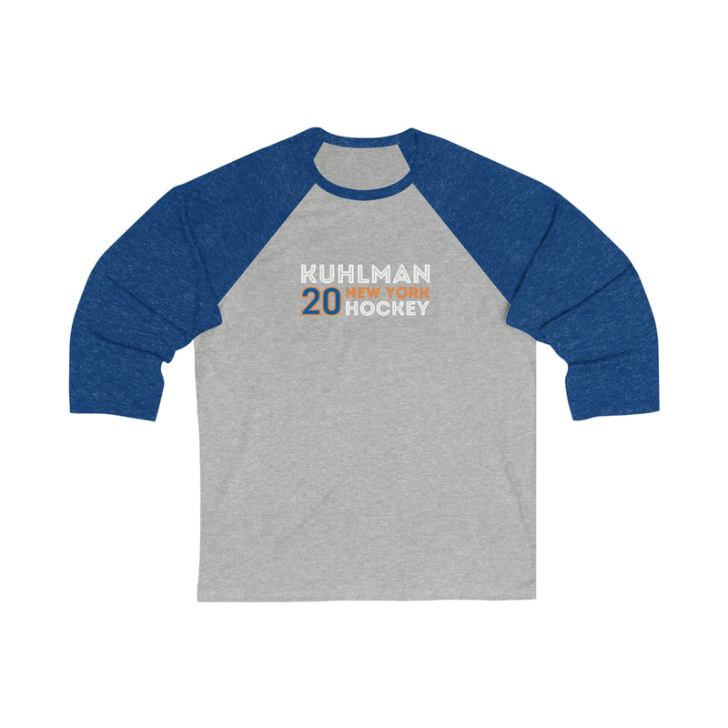 Kuhlman 20 New York Hockey Grafitti Wall Design Unisex Tri-Blend 3/4 Sleeve Raglan Baseball Shirt