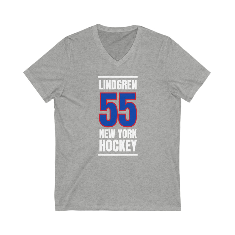 Lindgren 55 New York Hockey Royal Blue Vertical Design Unisex V-Neck Tee