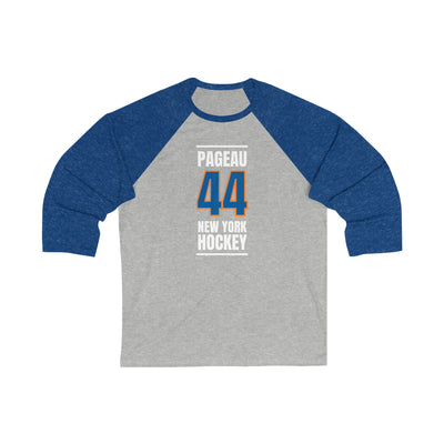 Pageau 44 New York Hockey Blue Vertical Design Unisex Tri-Blend 3/4 Sleeve Raglan Baseball Shirt