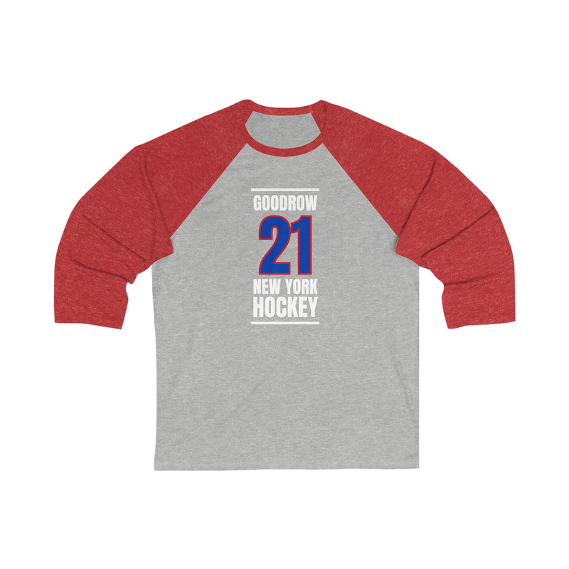 Goodrow 21 New York Hockey Royal Blue Vertical Design Unisex Tri-Blend 3/4 Sleeve Raglan Baseball Shirt