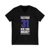 Shesterkin 31 New York Hockey Royal Blue Vertical Design Unisex V-Neck Tee