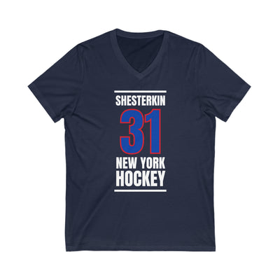 Shesterkin 31 New York Hockey Royal Blue Vertical Design Unisex V-Neck Tee