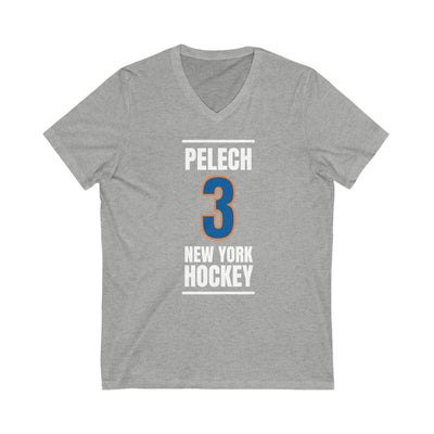 Pelech 3 New York Hockey Blue Vertical Design Unisex V-Neck Tee