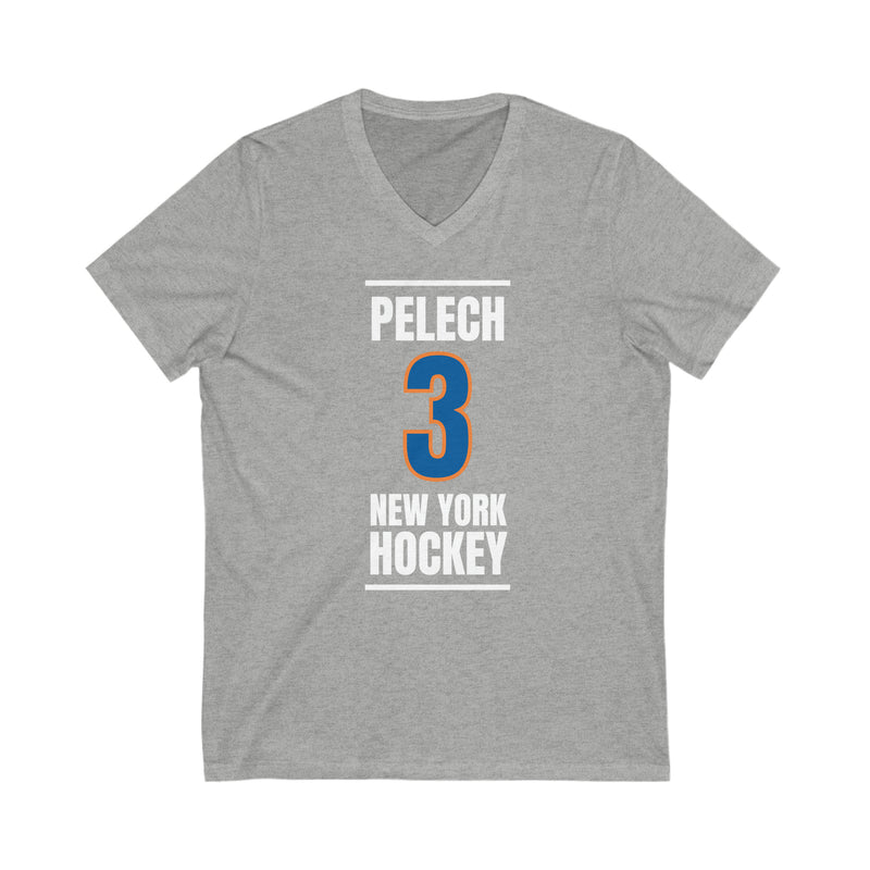 Pelech 3 New York Hockey Blue Vertical Design Unisex V-Neck Tee