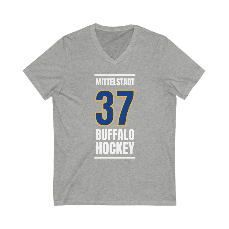 Mittelstadt 37 Buffalo Hockey Royal Blue Vertical Design Unisex V-Neck Tee