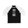 Tuch 89 Buffalo Hockey Royal Blue Vertical Design Unisex Tri-Blend 3/4 Sleeve Raglan Baseball Shirt