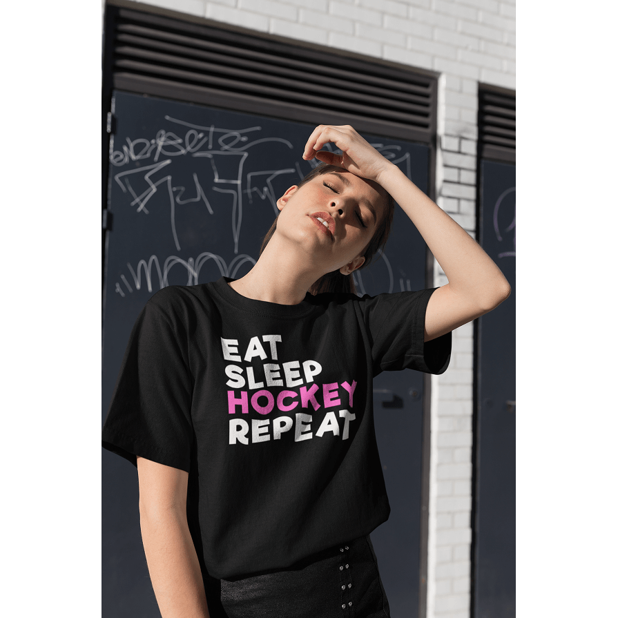 "Eat, Sleep, Hockey And Repeat" Unisex Jersey Tee