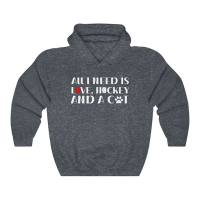 "All I Need Is Love, Hockey And A Cat" Unisex Hooded Sweatshirt