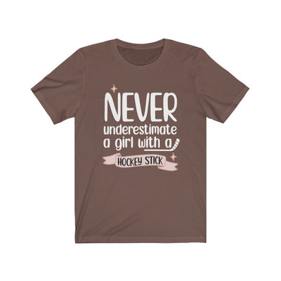 "Never Underestimate A Girl With Hockey Stick" Unisex Jersey Tee