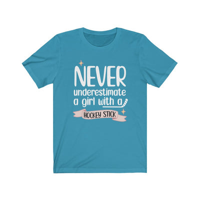 "Never Underestimate A Girl With Hockey Stick" Unisex Jersey Tee