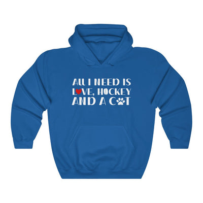 "All I Need Is Love, Hockey And A Cat" Unisex Hooded Sweatshirt