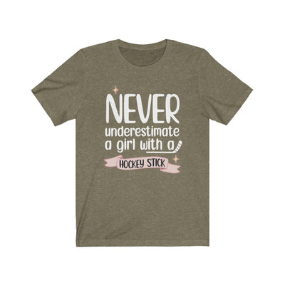 "Never Underestimate A Girl With Hockey Stick" Unisex Jersey Tee