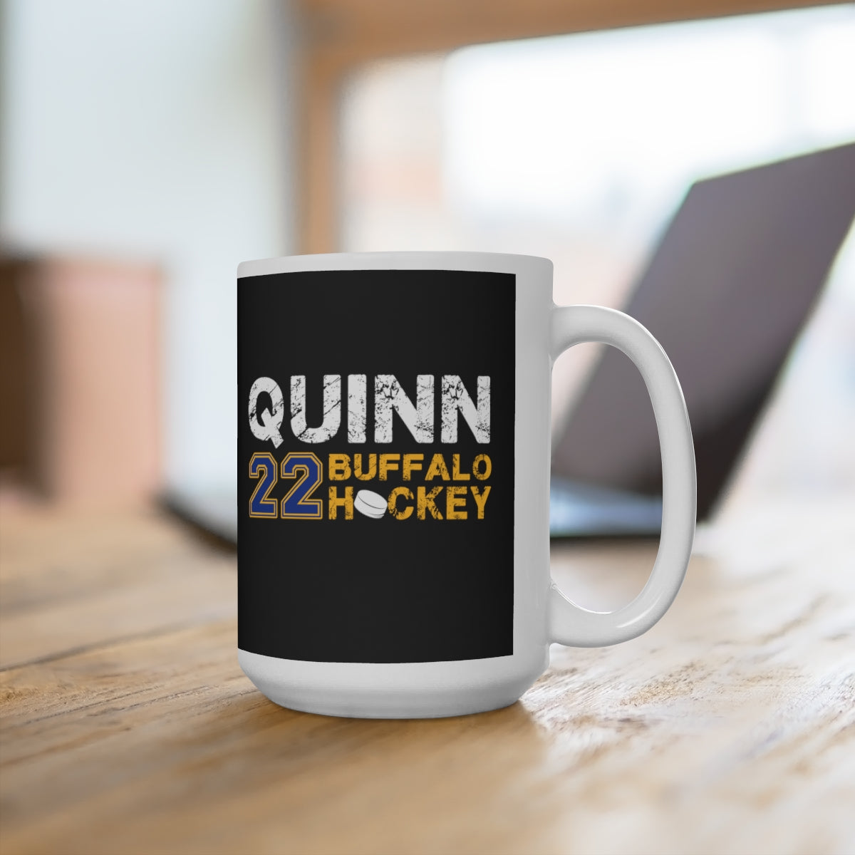 Quinn 22 Buffalo Hockey Ceramic Coffee Mug In Black, 15oz